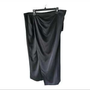 Eloquii Satin Wrap Skirt Women Sz 20 Plus Black Maxi Pencil Pleated New